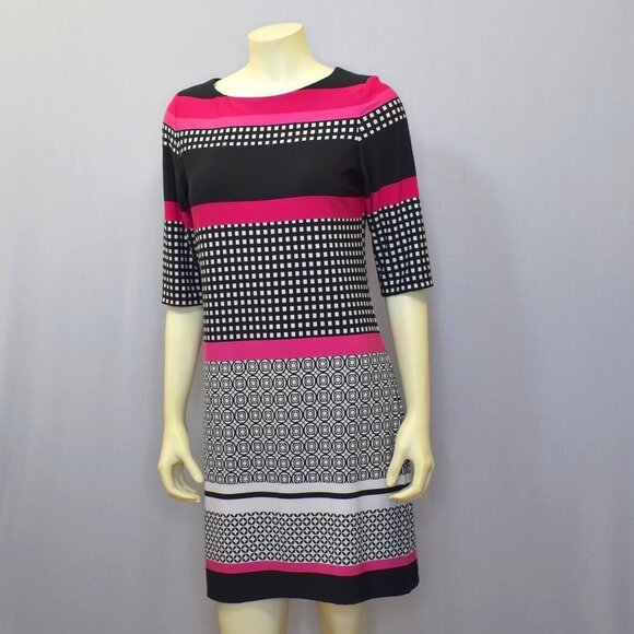 SANDRA‎ DARREN PRINT SHIFT JERSEY DRESS SZ 8 - Picture 1 of 6